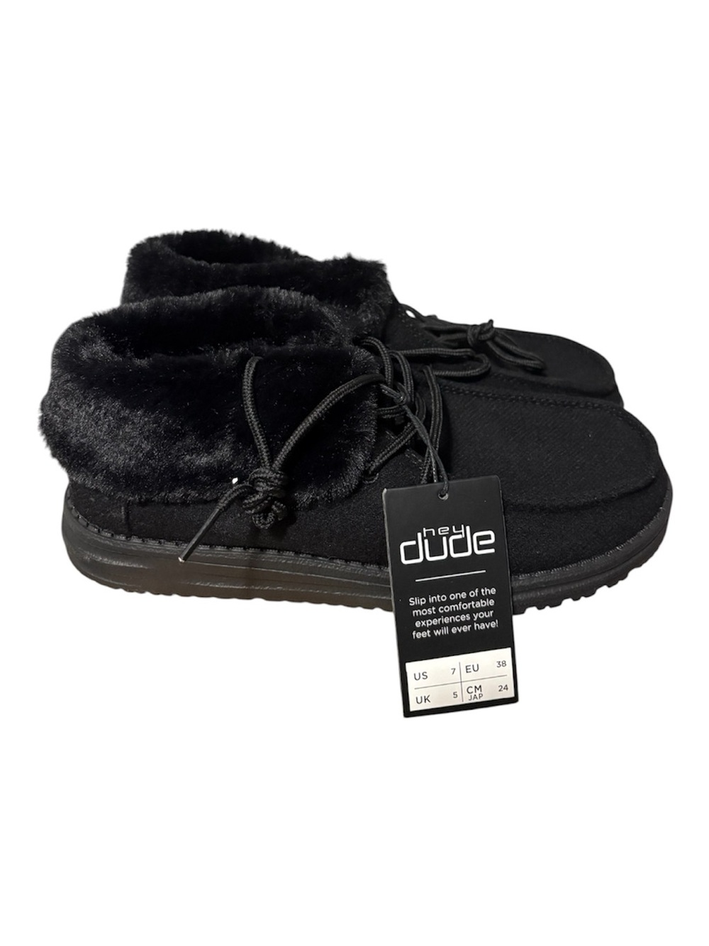 Hey Dude Black Faux-Fur Cuffed Moccasins